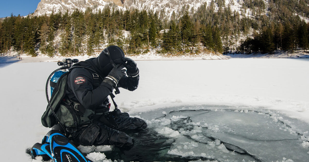 diver in ice water
