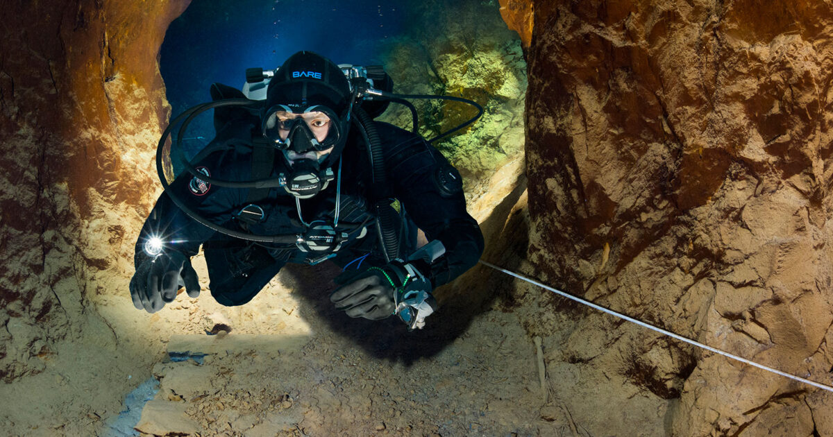 diver in cave